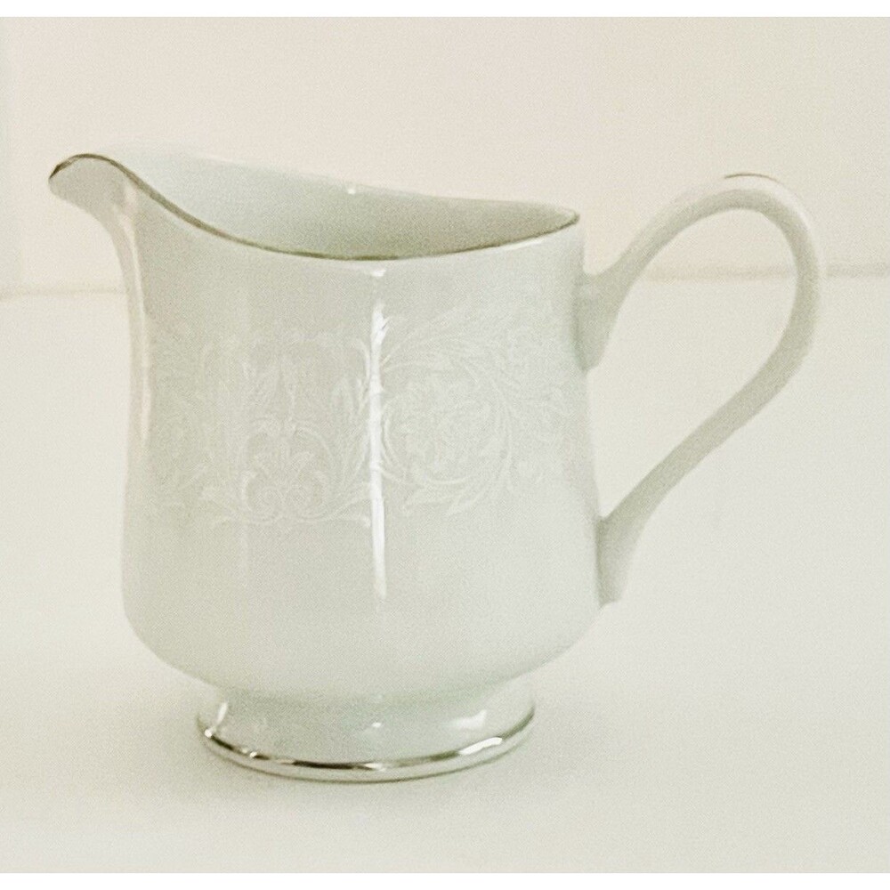 Vintage 1950 Creamer Lovelace collection Crown Victoria Bone China White  Silver